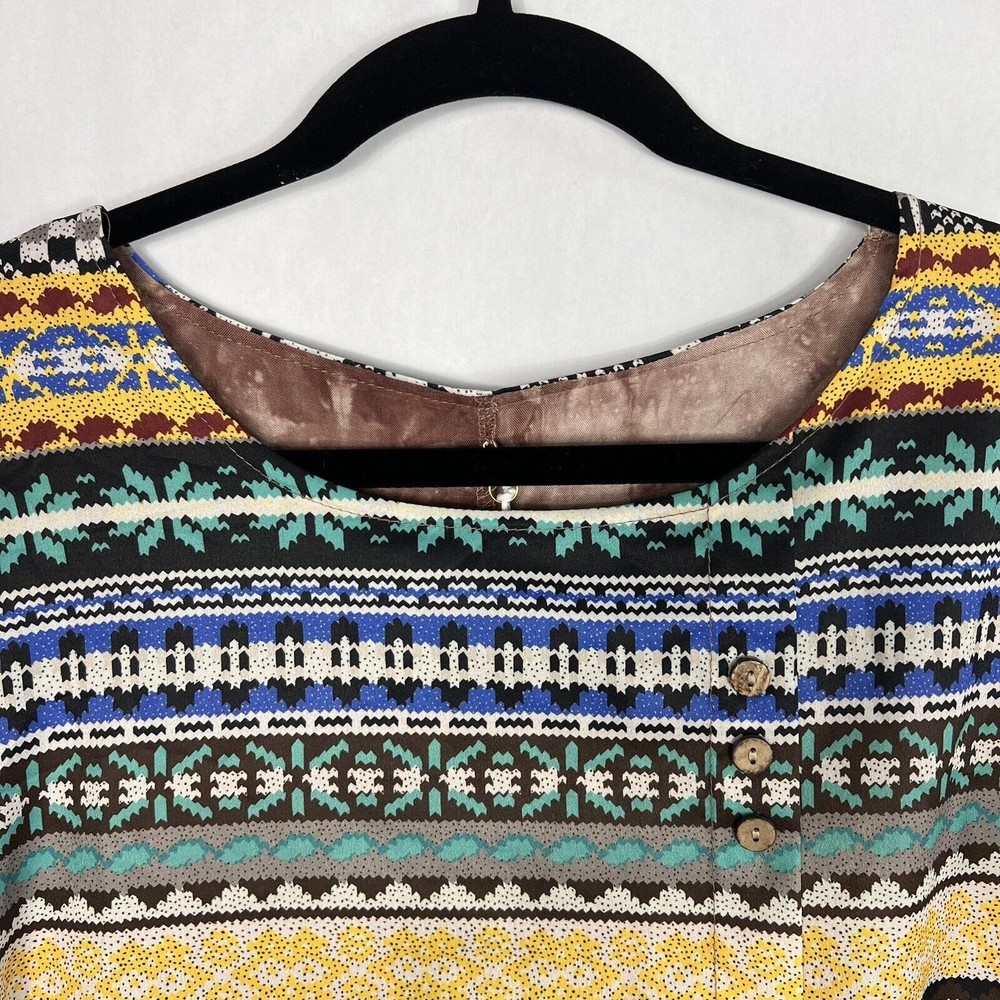 Jimmy Yoo Tunic Top Womens 2X Multi Aztec Striped Satin Tie Dye Hem Lagenlook - Picture 3 of 13